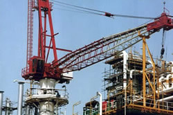 A hose handling crane in service on and oil platform A hose handling crane in service on and oil platform